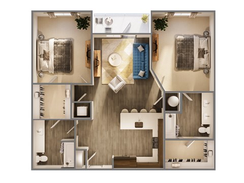 Floor plan for 2 beds, 2 baths, 1134 sqft